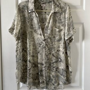 LOGO Women’s V-Neck Pullover Sheer Top Short Sleeve